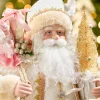 21" Pink Champagne Santa With Sack And Tree