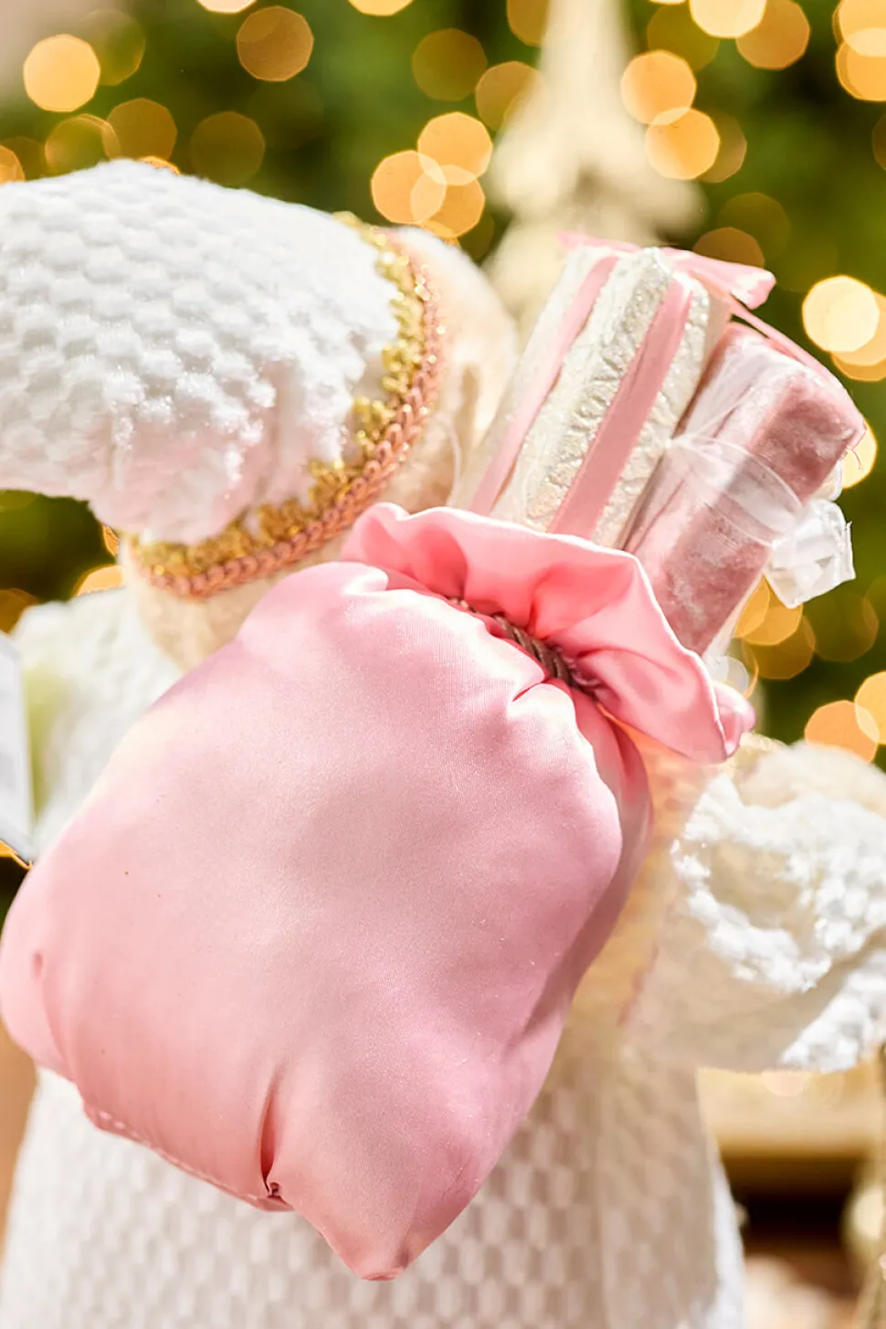 21" Pink Champagne Santa With Sack And Tree