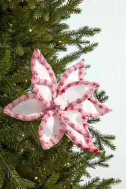 22" Pink & White Candy with Snowglitter Poinsettia Stem