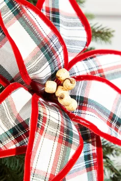 23" Plaid Poinsettia Stem - Red and Green