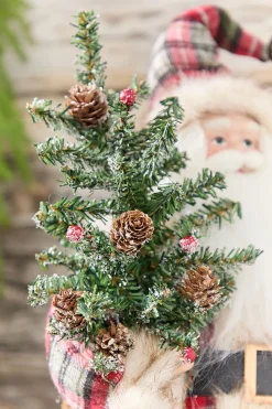 18” Plaid Santa with Tree & Bells Figure