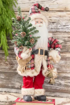 18” Plaid Santa with Tree & Bells Figure