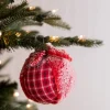 4” Plaid Wool Ball Christmas Ornaments