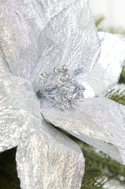 19" Platinum Metallic Poinsettia Stem