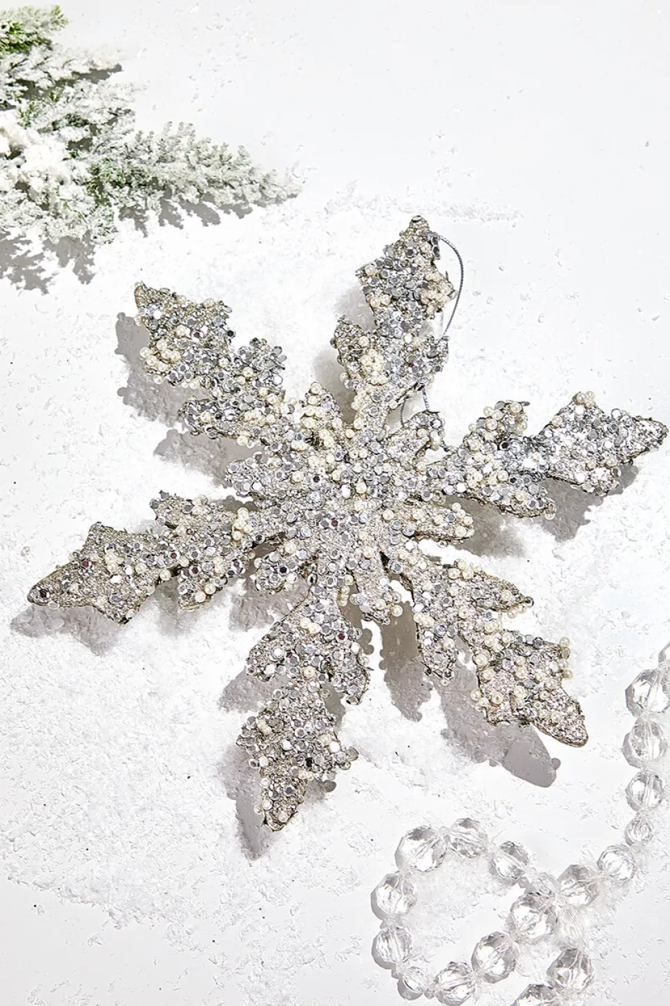 12" Platinum Sequin & Pearl Snowflake