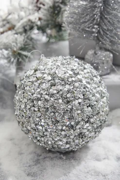 5” Platinum Sequins & Jewels Ball Ornament