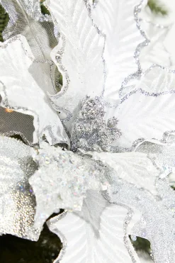 21" Platinum Velvet Sheer Sequin Poinsettia