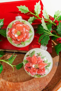 4" Poinsettia Ball Ornament