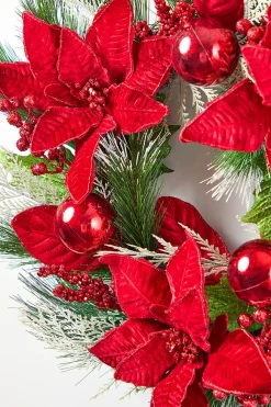 22” Poinsettia With Pine Wreath