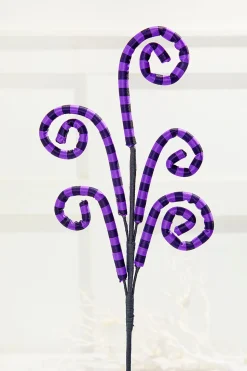 26" Purple and Black Striped Curly Spray