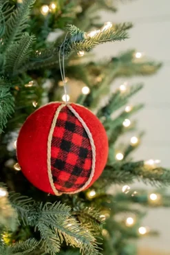 4” Red and Black Buffalo Check Ball Christmas Ornaments