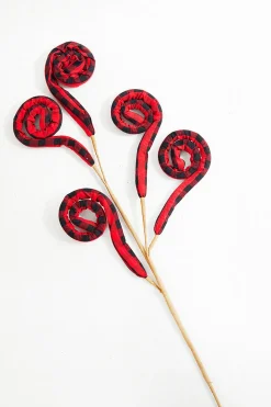 30” Red and Black Fabric Plaid Spiral Curly Spray