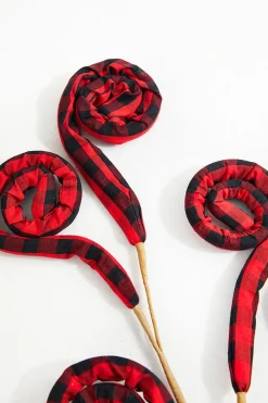 30” Red and Black Fabric Plaid Spiral Curly Spray