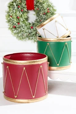 Red and Green Drum Container - Set of 3