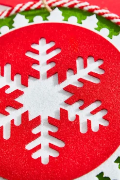 8" Red and White and Green Snowflake Ornament