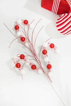 25" Red and White Ball Peppermint Spray