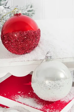 Red and White Glass Ornaments with Glitter