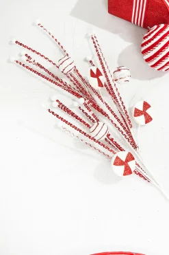 33" Red and White Glitter Peppermint Grass Spray