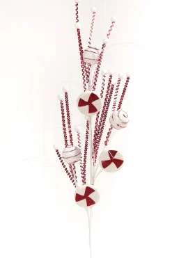 33" Red and White Glitter Peppermint Grass Spray