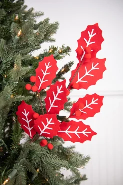28” Red and White Leaf Spray with Red Berries