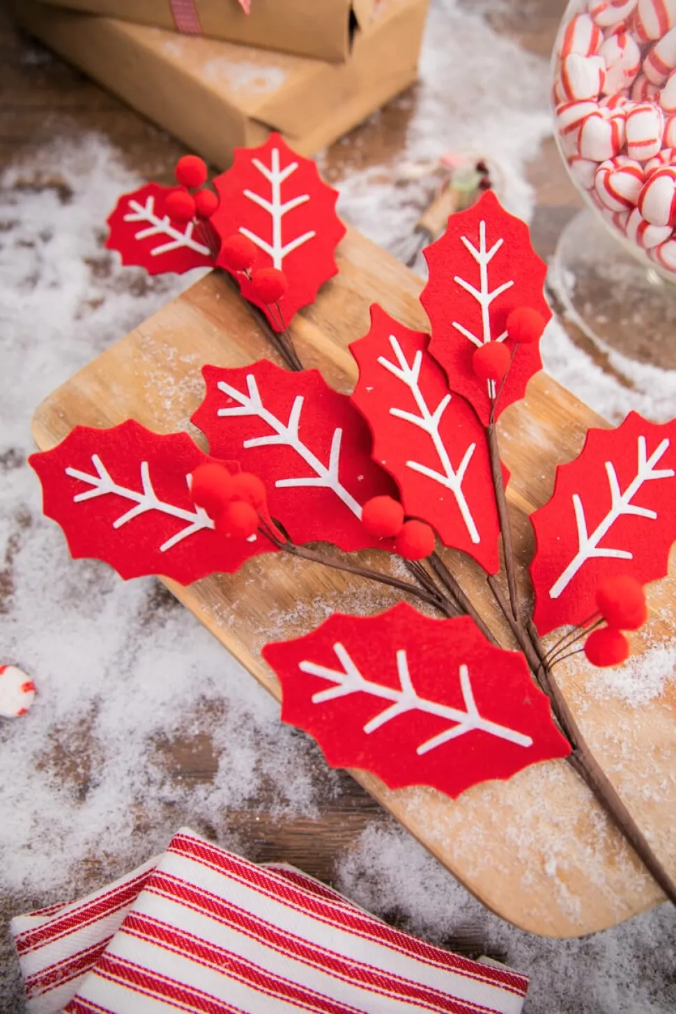 28” Red and White Leaf Spray with Red Berries