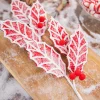 24” Red and White Leaf Stem with Red Berries