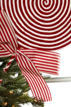 33.5" Red and White Peppermint with Bow Spray