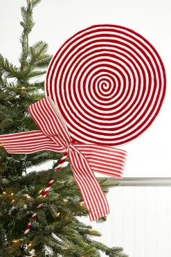33.5" Red and White Peppermint with Bow Spray