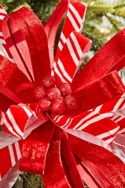 22" Red and White Ribbon Flower Stem
