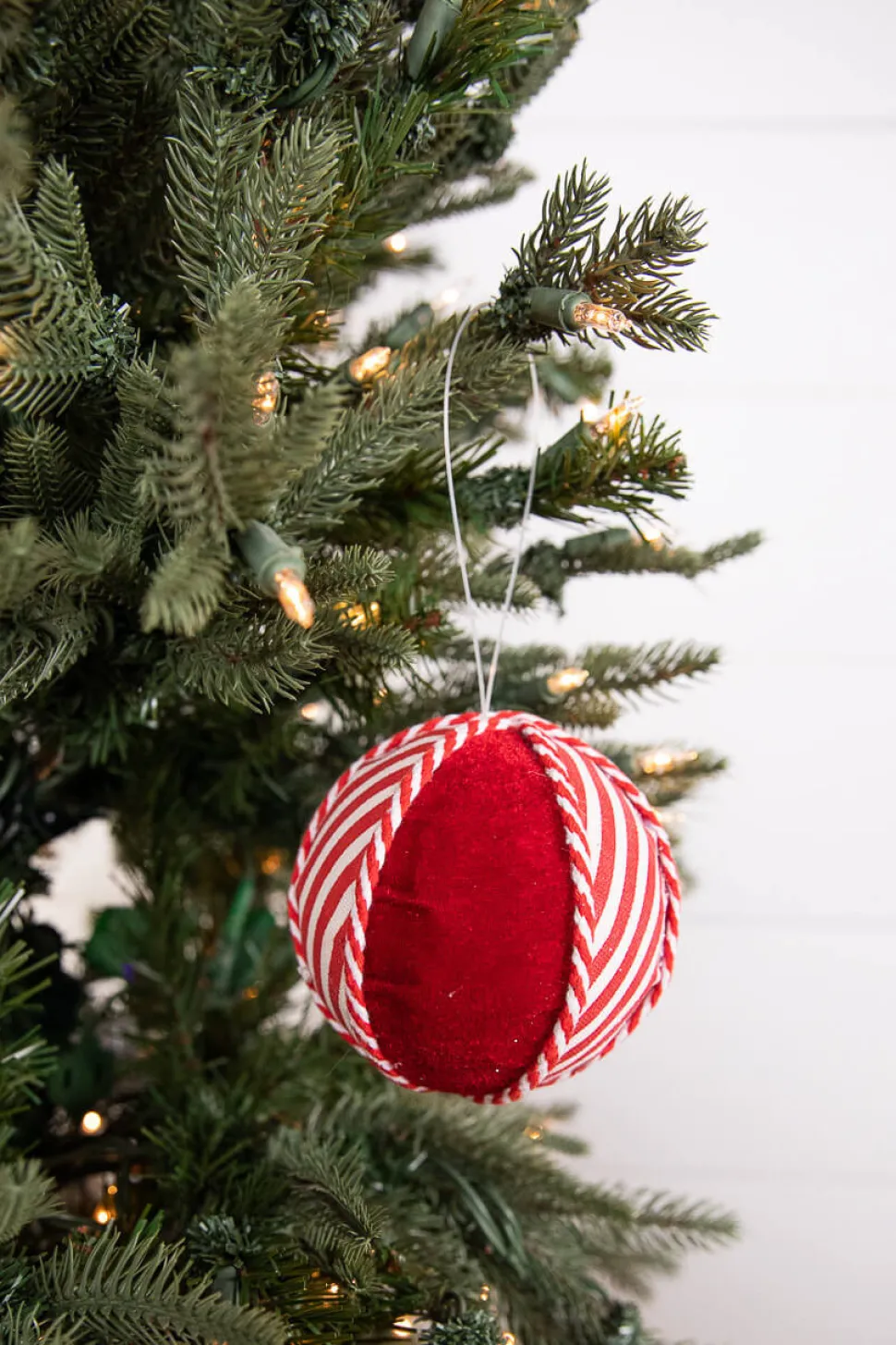 4” Red and White Stripe Ornament Ball