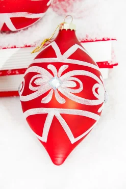 4" Red and White Swirl Glass Ornament