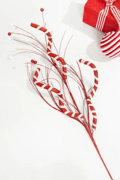 34" Red and White Twist Grass Spray