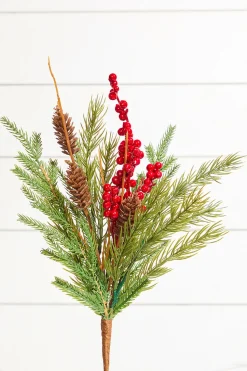 18" Red Berries Pine Spray