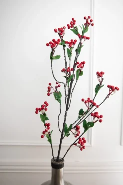 46” Red Berry Branch with Leaves