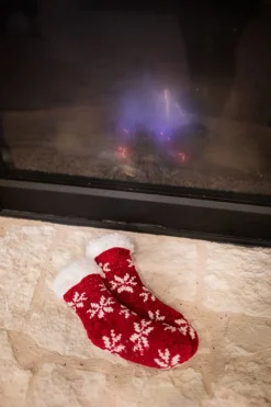 Red Chenille Snowflake Thermal Slipper Socks w/ Non-Slip Grippers