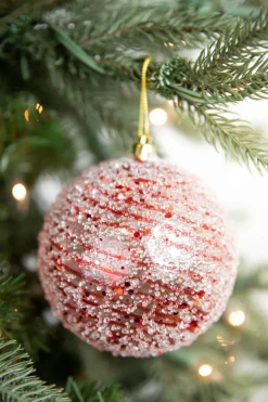 4” Red Clear Swirl Iced Ball Ornament