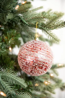 4” Red Clear Swirl Iced Ball Ornament