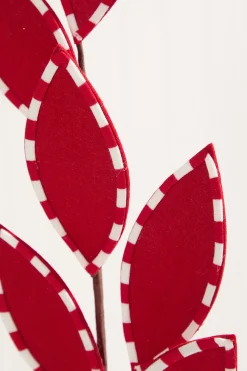 25" Red Felt Leaf Spray with Peppermint Edge