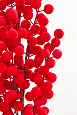 33" Red Flocked Berry Spray