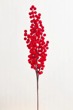 33" Red Flocked Berry Spray