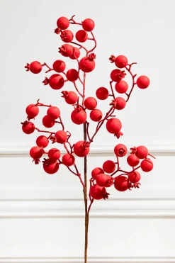 29” Red Flocked Berry Spray