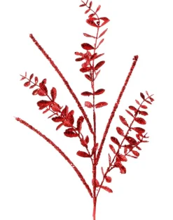 29” Red Glitter Boxwood Berry Stick Spray