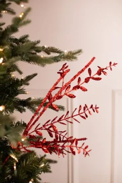 29” Red Glitter Boxwood Berry Stick Spray