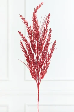 31" Red Glitter Cedar Grass Spray