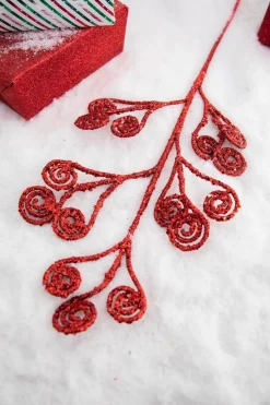26” Red Glitter Curly Stem