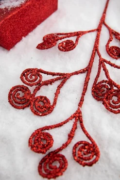 26” Red Glitter Curly Stem