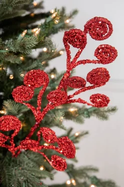 26” Red Glitter Curly Stem