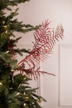 38” Red Glitter Dragon Fern Spray