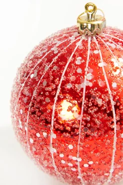 4" Red Glitter Drip Ball Ornament
