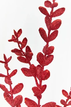 30" Red Glitter Eucalyptus Spray